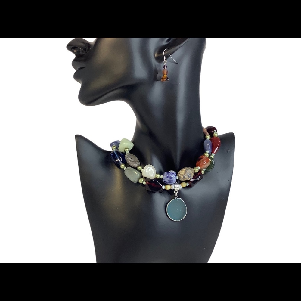 Handmade Necklace doble Layer Multi Gemstone